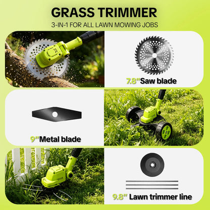 3-in-1 Cordless Lawn Mower with 2×21V Batteries